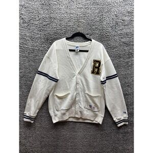 Russell Athletic UO Exclusive Ecru Varsity Knit Long Sleeve Cardigan Size L